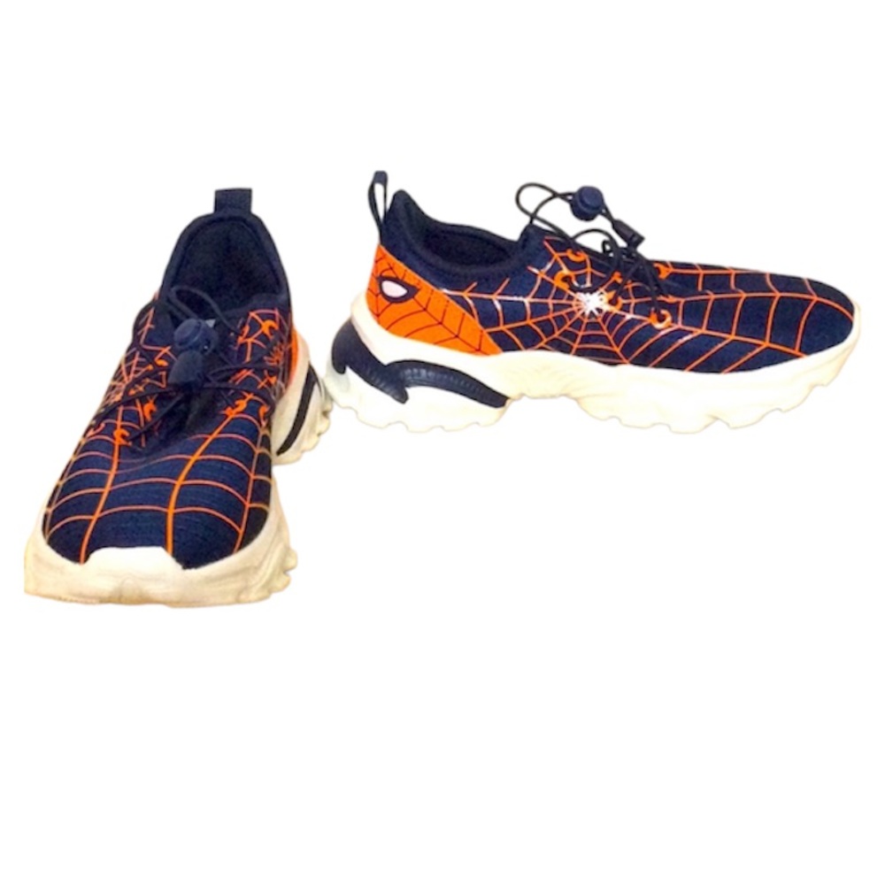🌞NWOB Spiderman sneakers Blue & Orange/Red Bronax no tie laces little boy 13